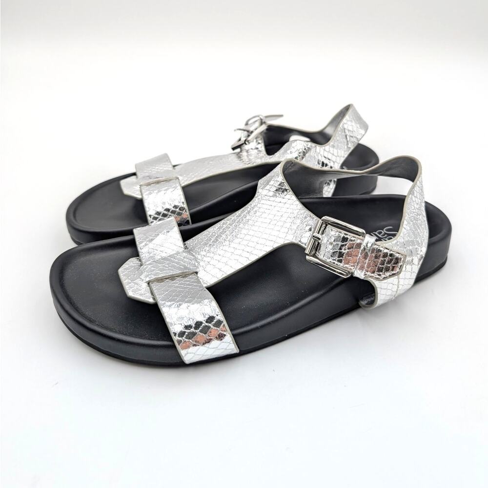 Franco Sarto Bellamy Buckle Sandals Open Toe Women's Silver Size US6M EU36